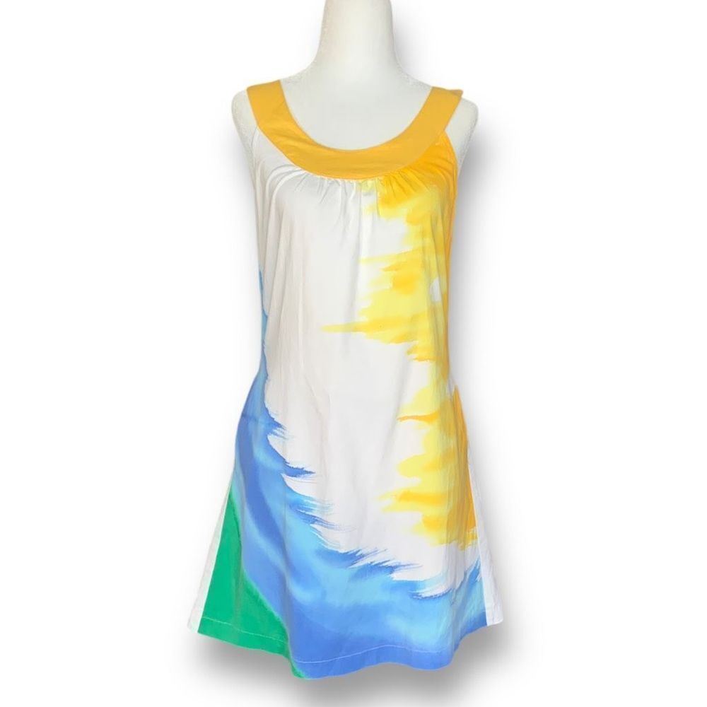 Pixie Dress White Yellow Colorful Abstract Art Sleeveless A-line Cotton Mini